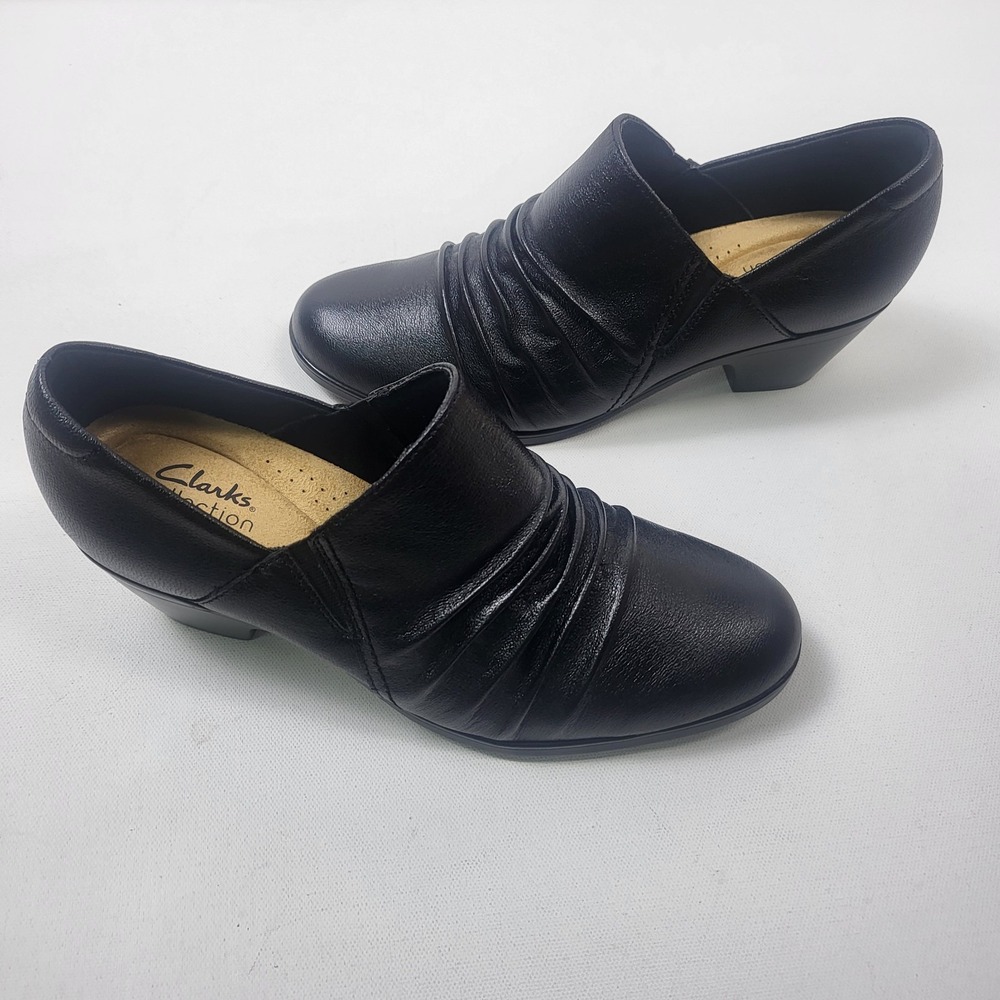 Clarks Emily 2 Cove Shootie 26175029 Black Leather Women's Size 10M 2in Heel - Picture 3 of 9